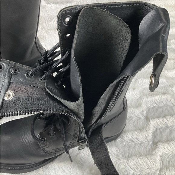Double H Womens 7M Black Leather Zip Buckle Lace Up Motorcycle Combat Boots - Picture 8 of 14